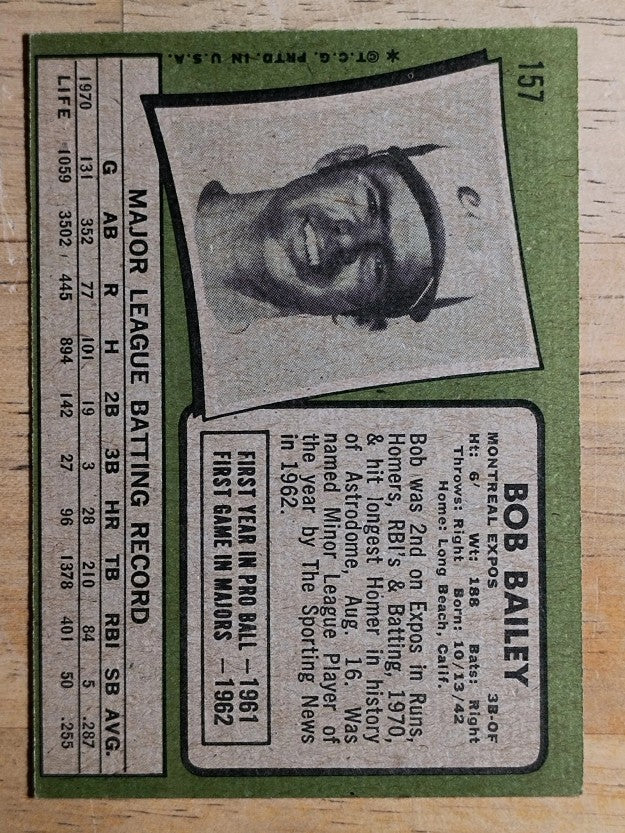 1971 Topps #157 Bob Bailey (EX)