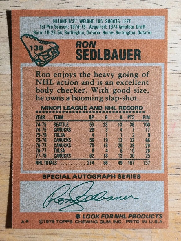 1978-79 Topps #139 Ron Sedlbauer (EXMT)