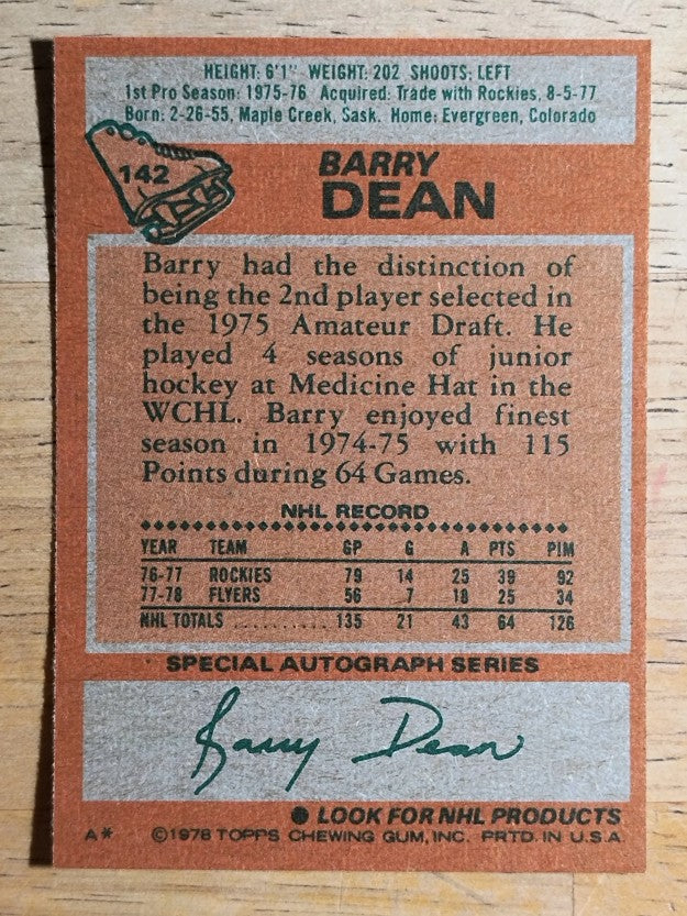 1978-79 Topps #142 Barry Dean (MINT)