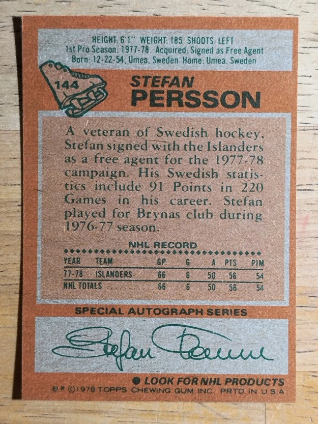 1978-79 Topps #144 Stefan Persson RC (MINT)