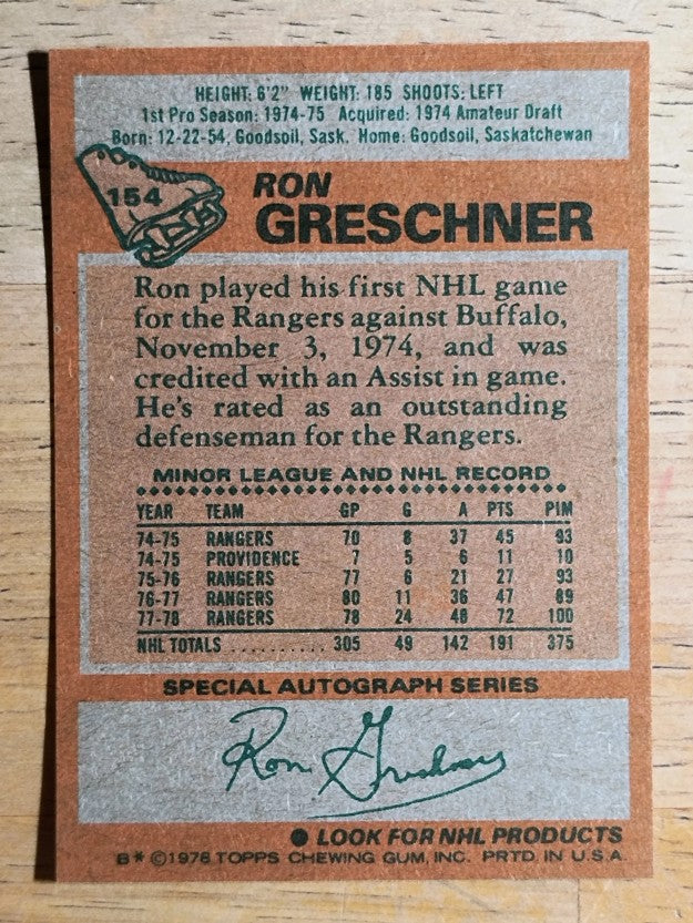 1978-79 Topps #154 Ron Greschner (MINT)