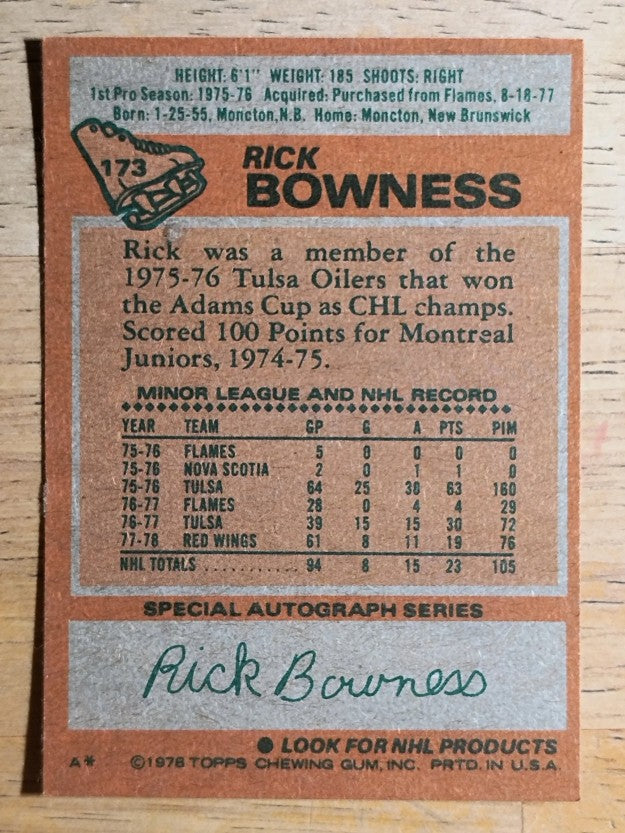 1978-79 Topps #173 Rick Bowness (NMMT)