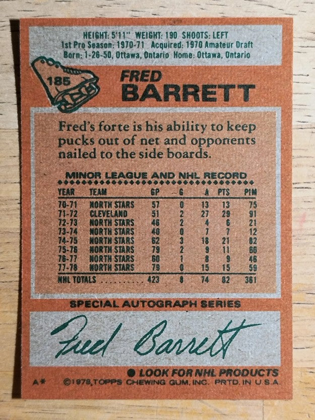 1978-79 Topps #185 Fred Barrett (MINT)