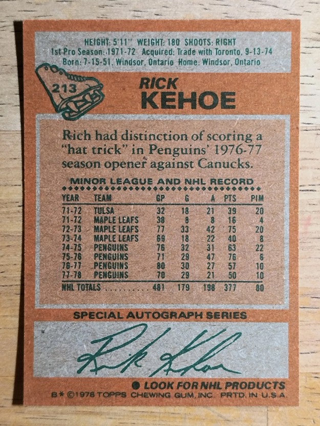 1978-79 Topps #213 Rick Kehoe (MINT)