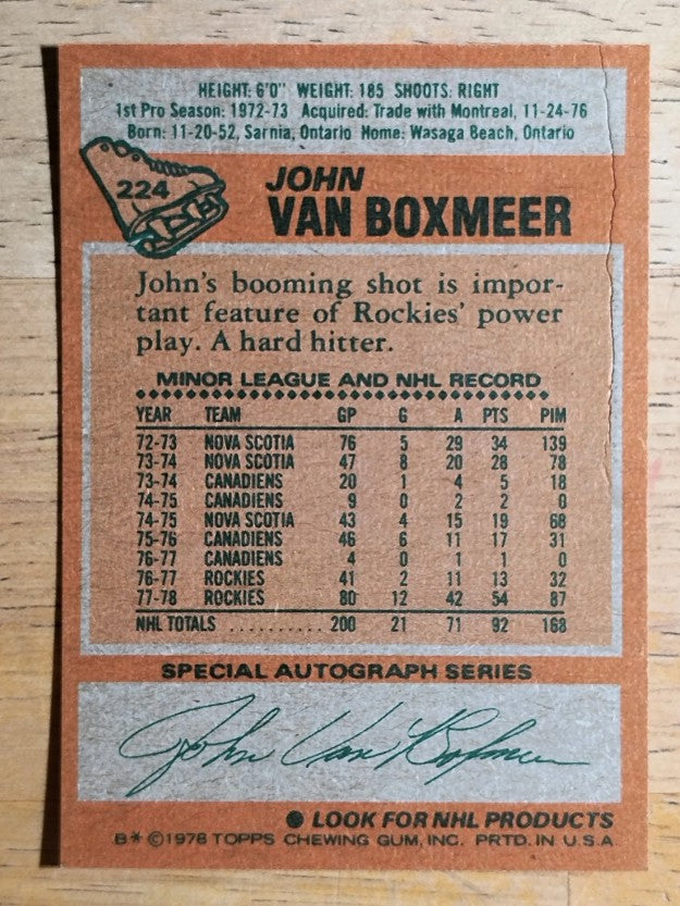 1978-79 Topps #224 John Van Boxmeer (VG)