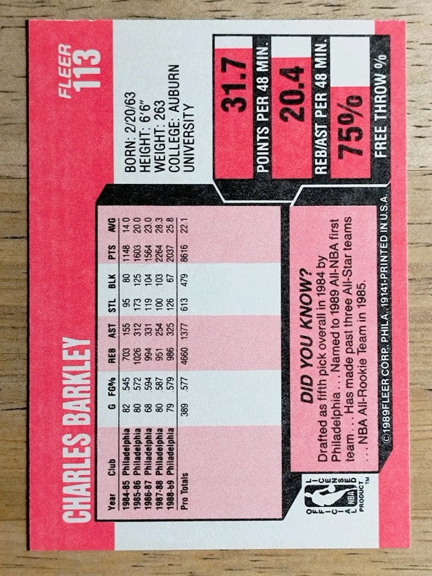 1989-90 Fleer #113 Charles Barkley