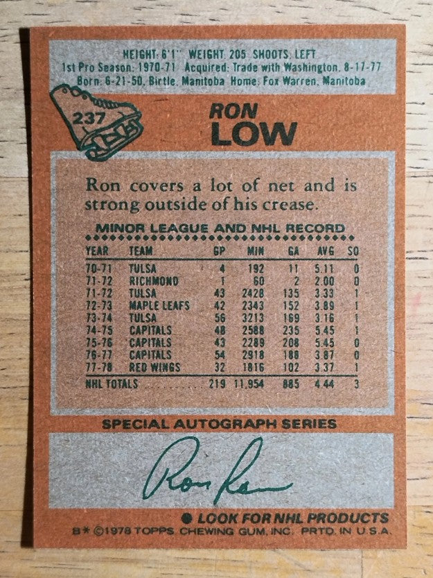 1978-79 Topps #237 Ron Low (EX)