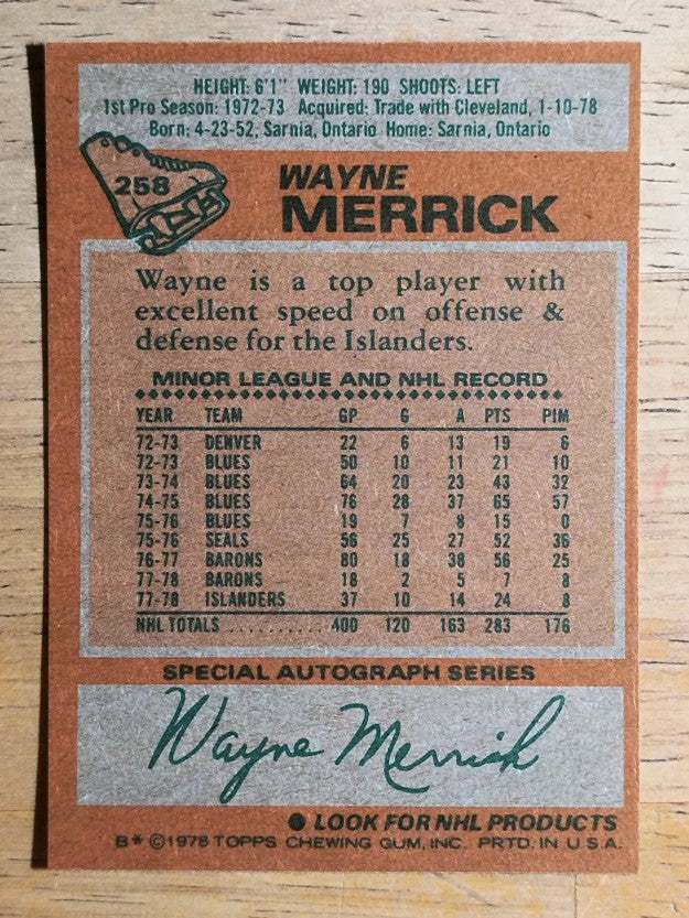 1978-79 Topps #258 Wayne Merrick (NMMT)
