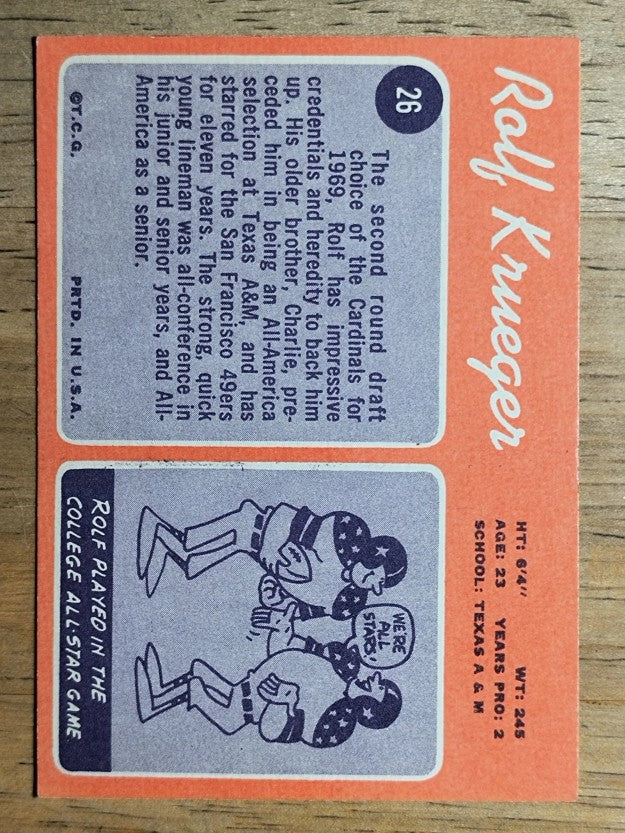 1970 Topps #26 Rolf Krueger RC (EXMT)