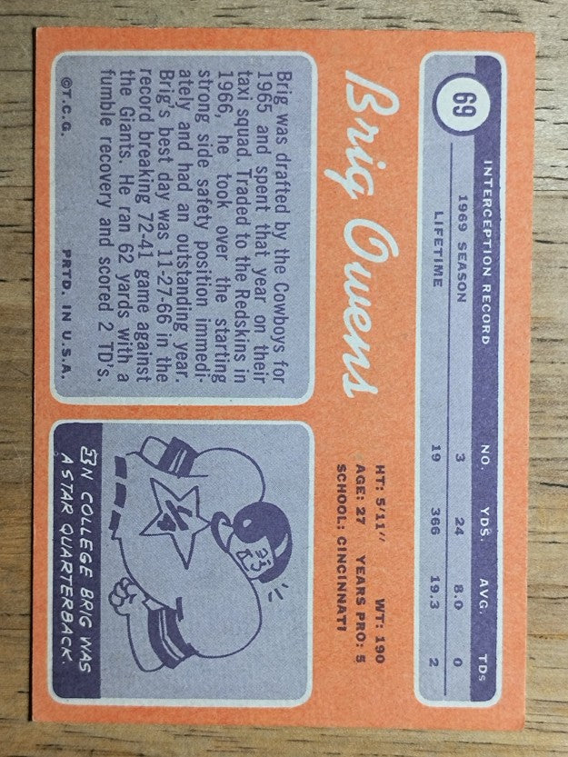 1970 Topps #69 Brig Owens (EX)