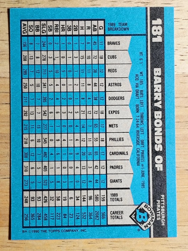 1990 Bowman #181 Barry Bonds