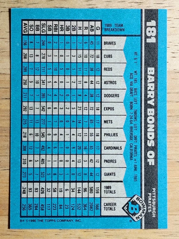 1990 Bowman #181 Barry Bonds