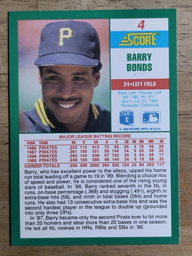 1990 Score #4 Barry Bonds