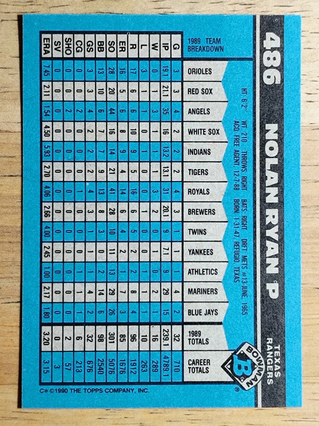 1990 Bowman #486 Nolan Ryan