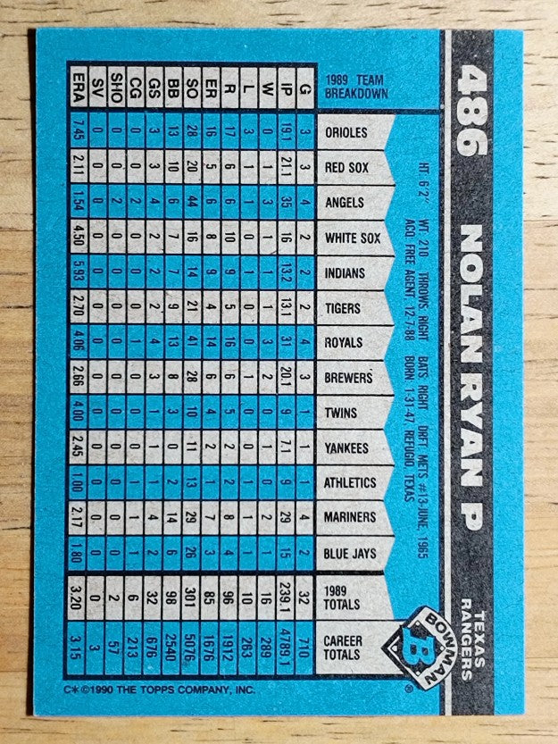 1990 Bowman #486 Nolan Ryan