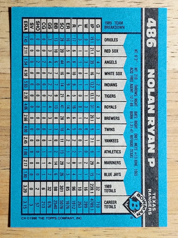 1990 Bowman #486 Nolan Ryan