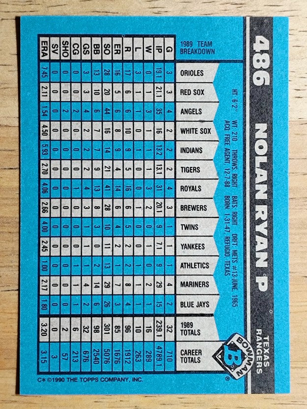 1990 Bowman #486 Nolan Ryan