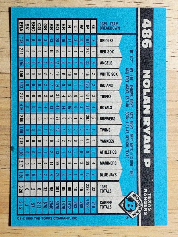 1990 Bowman #486 Nolan Ryan