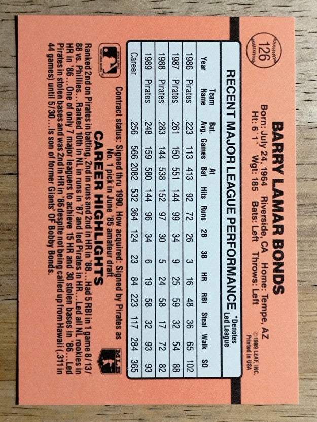 1990 Donruss #126 Barry Bonds