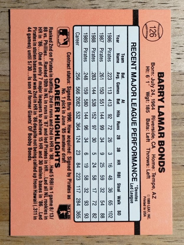 1990 Donruss #126 Barry Bonds