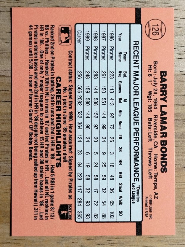 1990 Donruss #126 Barry Bonds