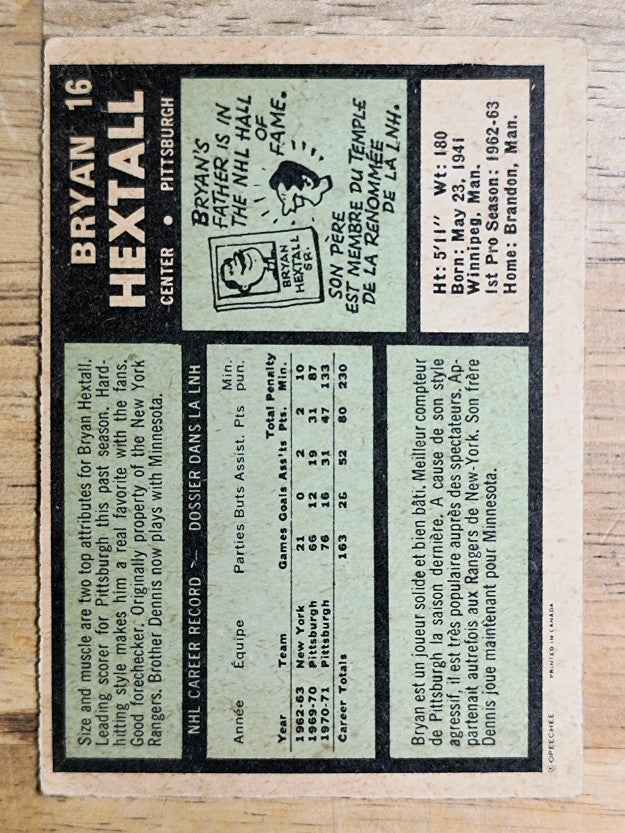 1971-72 O-Pee-Chee #16 Bryan Hextall (GOOD)
