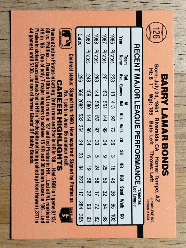 1990 Donruss #126 Barry Bonds