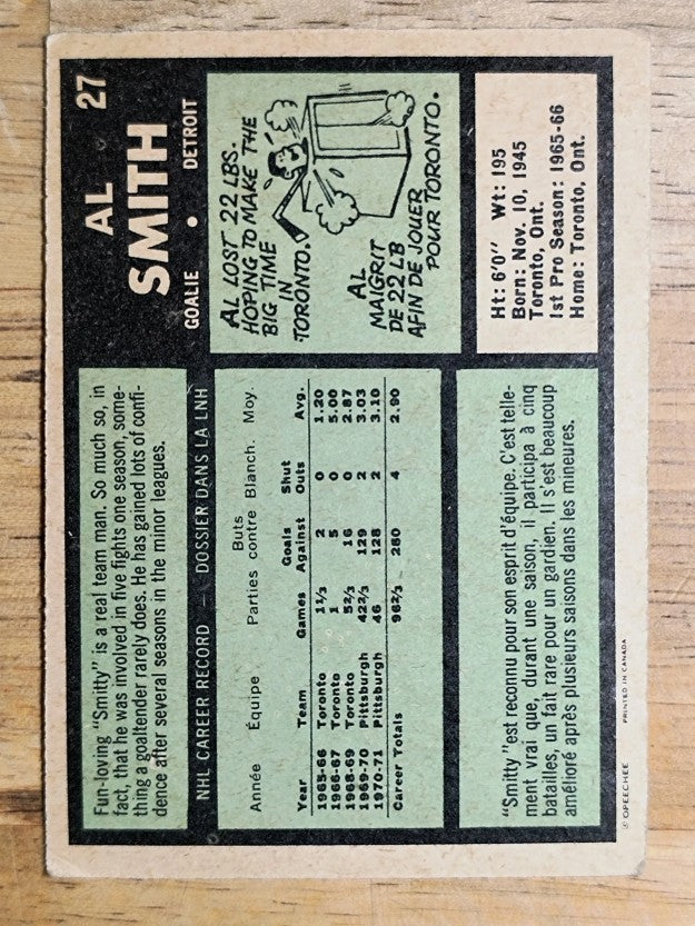 1971-72 O-Pee-Chee #27 Al Smith (VG)