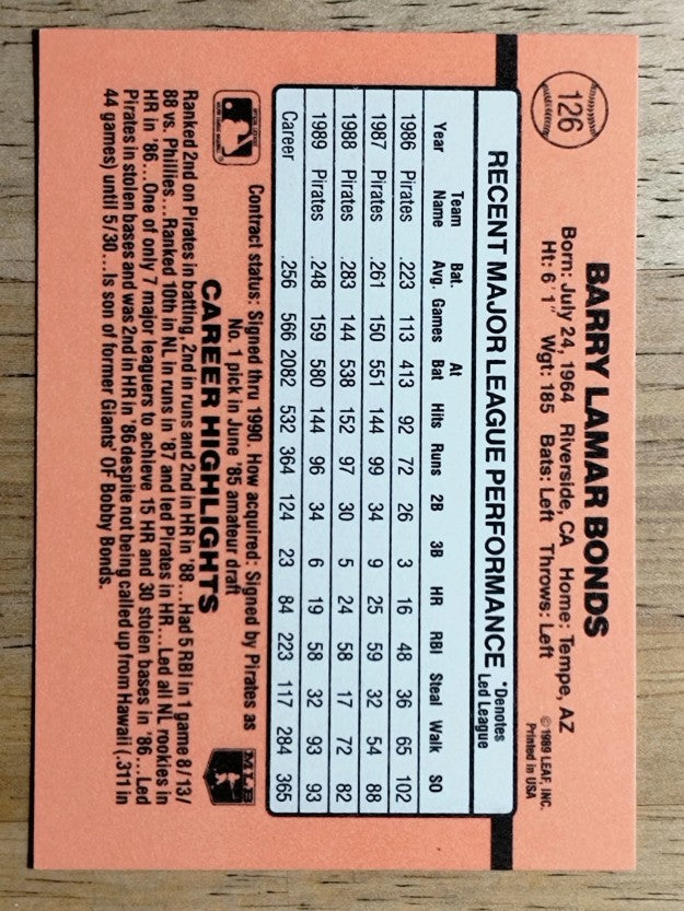 1990 Donruss #126 Barry Bonds