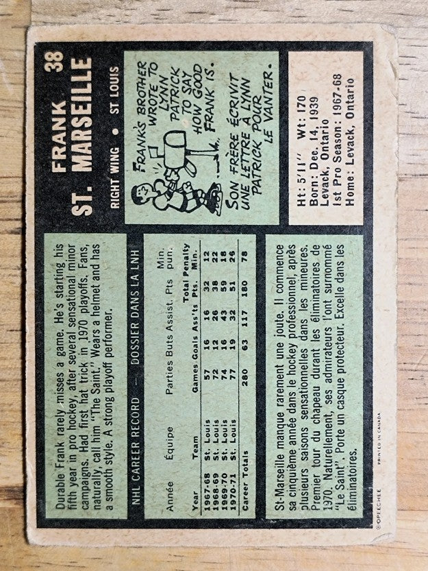 1971-72 O-Pee-Chee #38 Frank St.Marseille (GOOD)