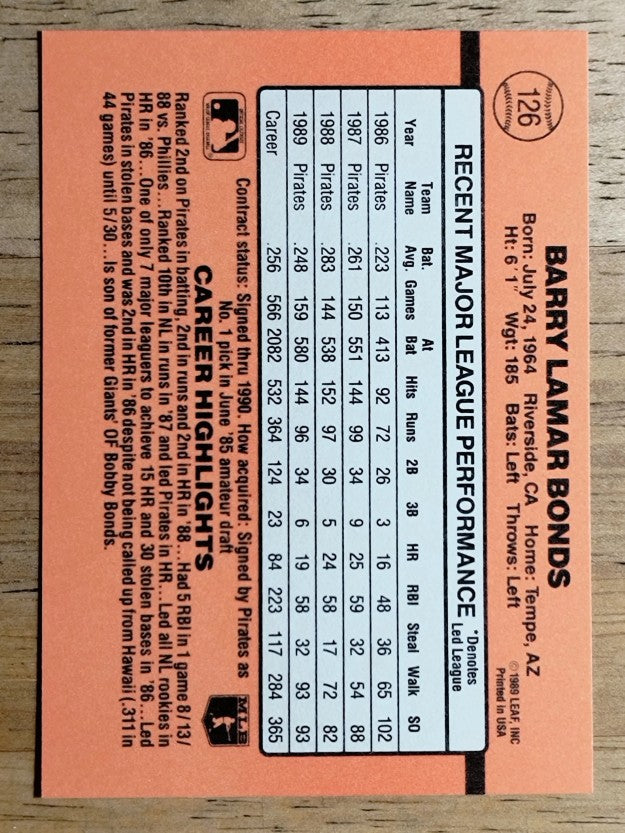 1990 Donruss #126 Barry Bonds