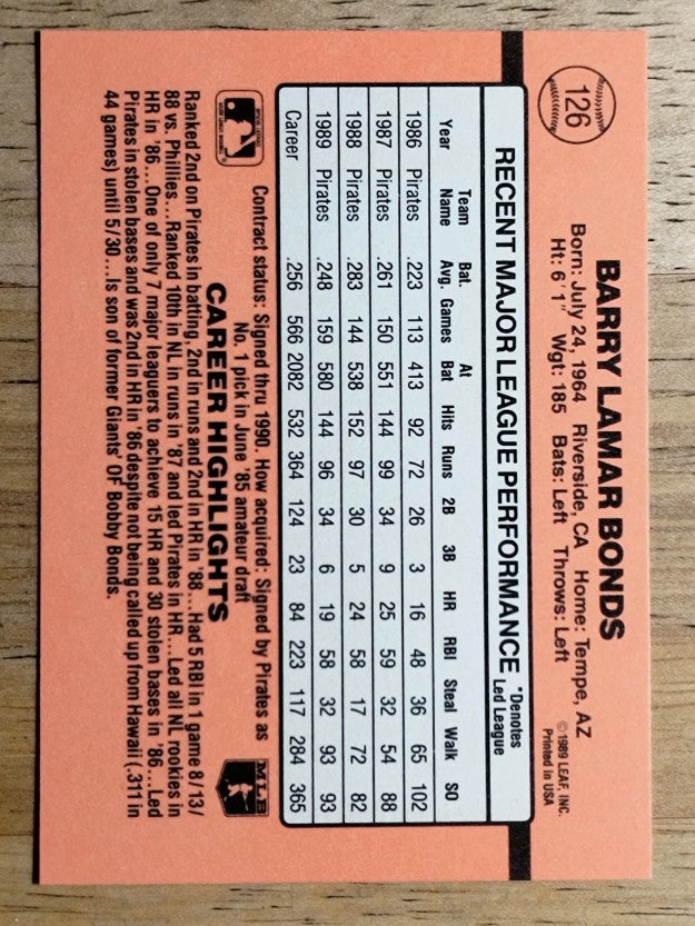 1990 Donruss #126 Barry Bonds
