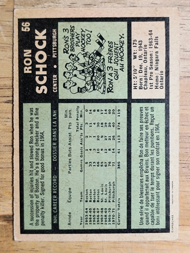1971-72 O-Pee-Chee #56 Ron Schock (VG)
