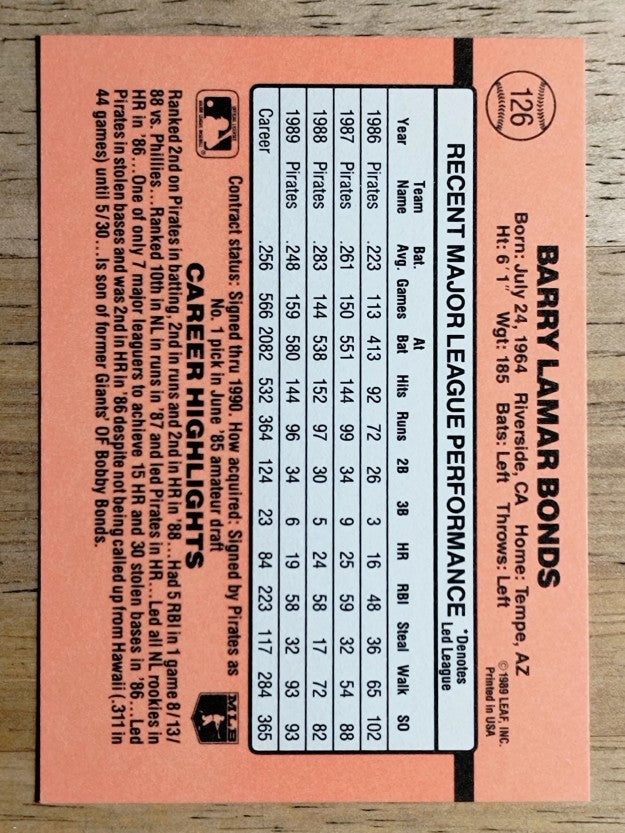 1990 Donruss #126 Barry Bonds
