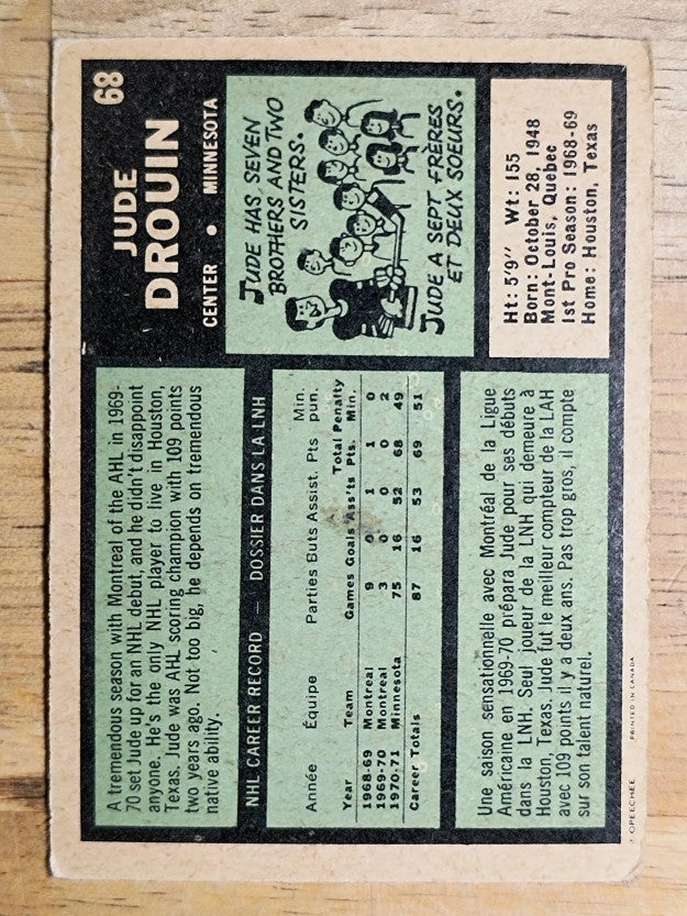 1971-72 O-Pee-Chee #68 Jude Drouin (GOOD)