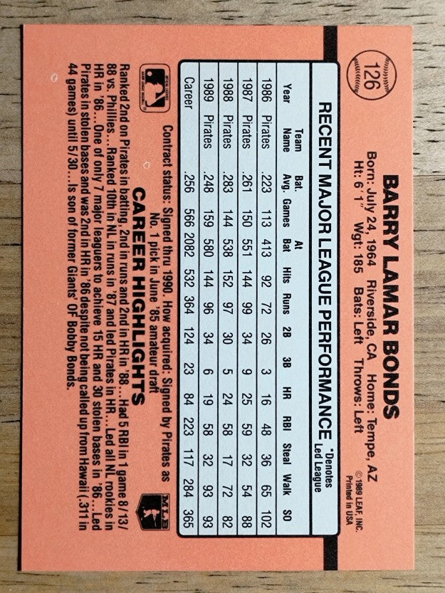 1990 Donruss #126 Barry Bonds