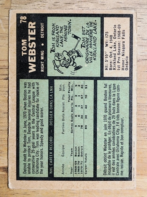 1971-72 O-Pee-Chee #78 Tom Webster (GOOD)