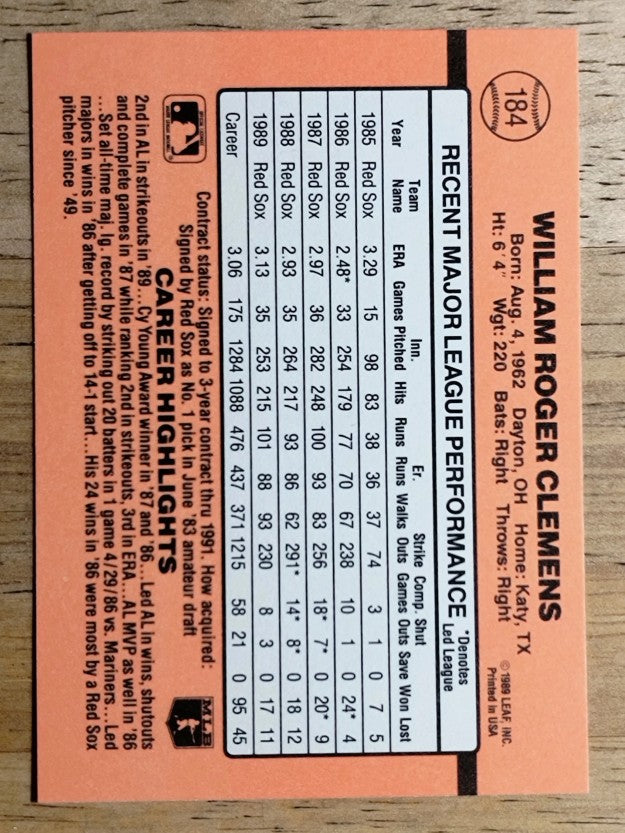 1990 Donruss #184 Roger Clemens