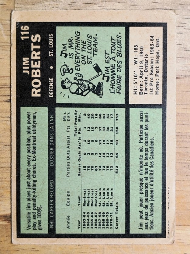 1971-72 O-Pee-Chee #116 Jim Roberts (GOOD)