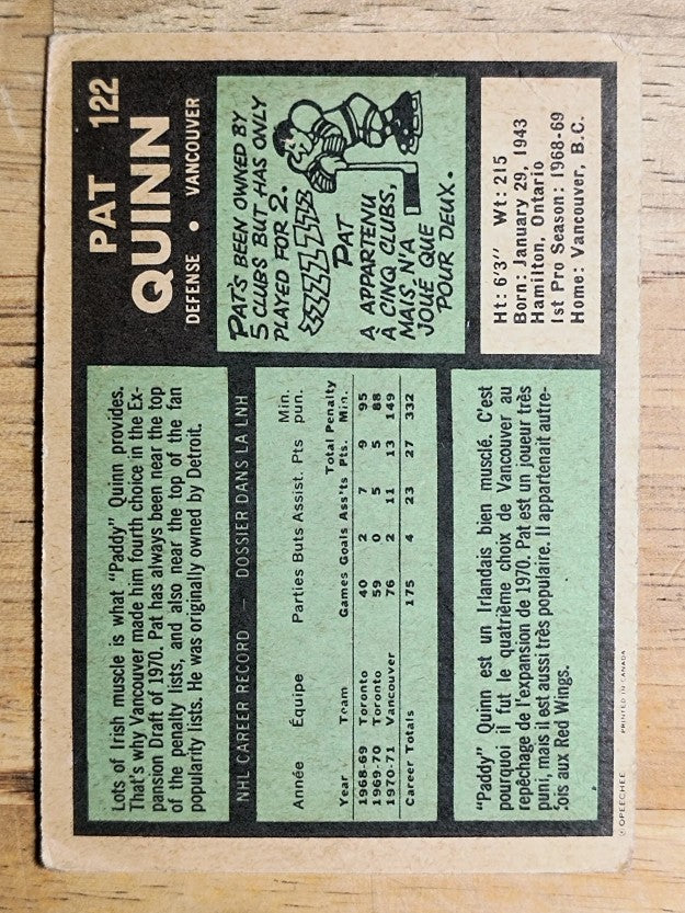 1971-72 O-Pee-Chee #122 Pat Quinn (GOOD)