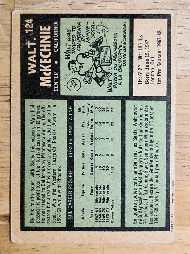 1971-72 O-Pee-Chee #124 Walt McKechnie (GOOD)