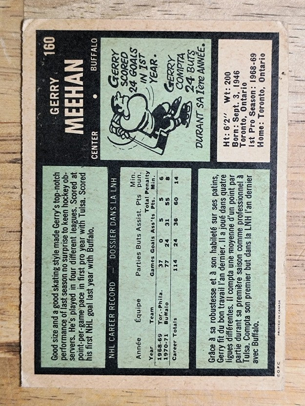 1971-72 O-Pee-Chee #160 Gerry Meehan (GOOD)