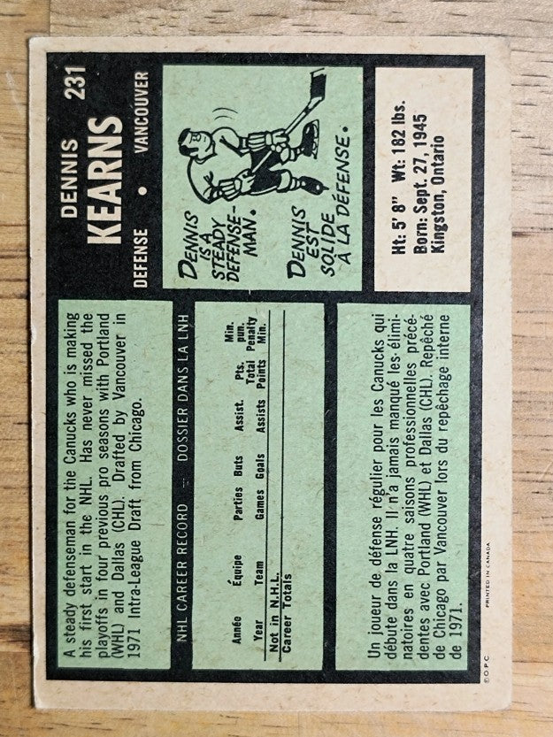1971-72 O-Pee-Chee #231 Dennis Kearns RC (VG)