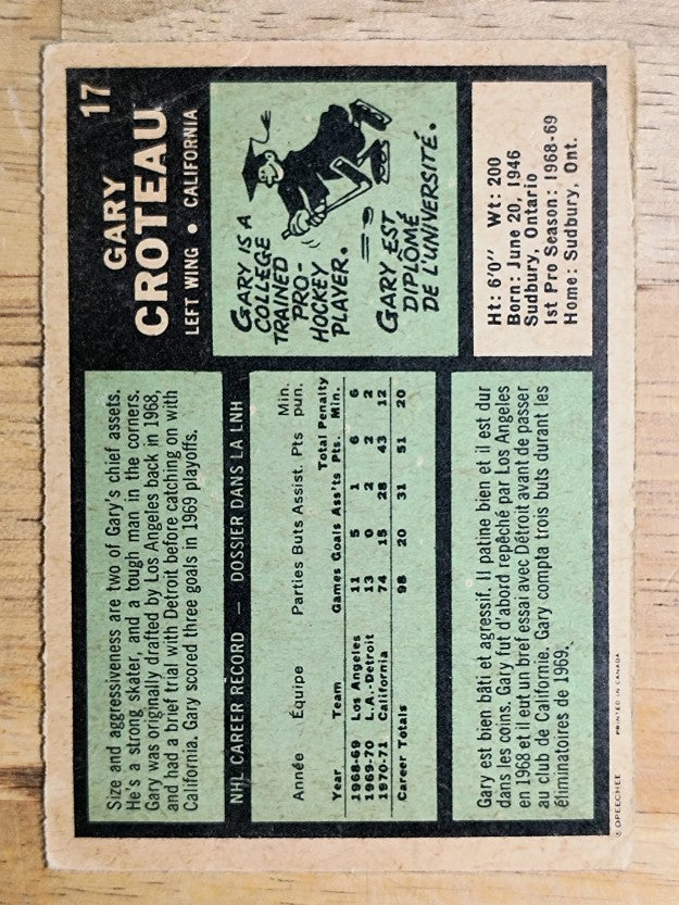 1971-72 O-Pee-Chee #17 Gary Croteau (GOOD)