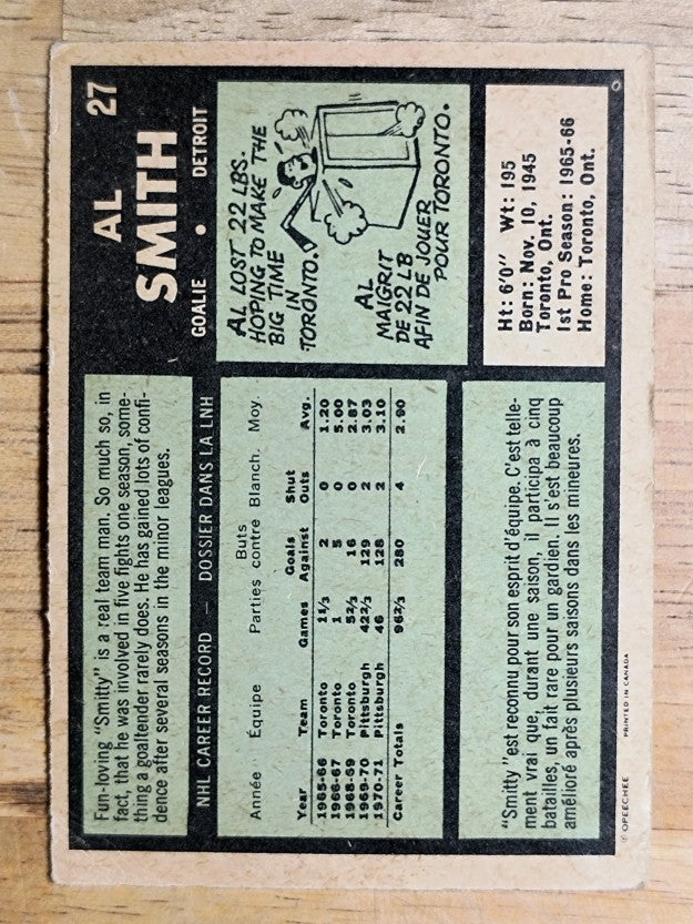 1971-72 O-Pee-Chee #27 Al Smith (VG)