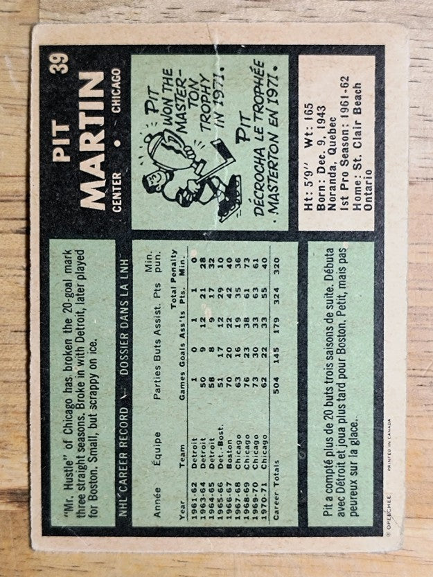 1971-72 O-Pee-Chee #39 Pit Martin (GOOD)