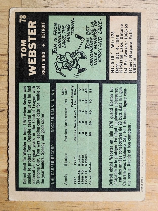 1971-72 O-Pee-Chee #78 Tom Webster (GOOD)