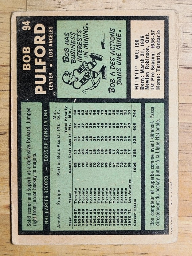 1971-72 O-Pee-Chee #94 Bob Pulford (GOOD)