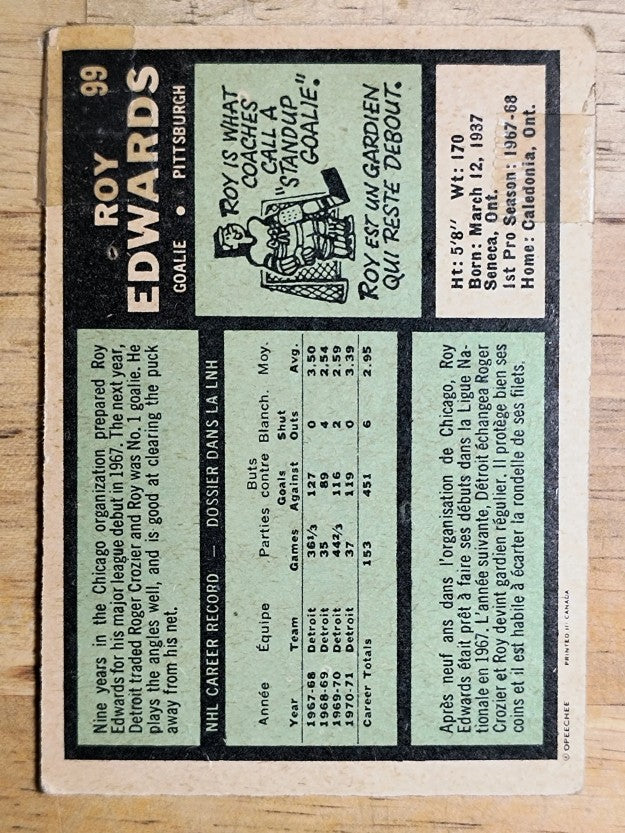 1971-72 O-Pee-Chee #99 Roy Edwards (POOR)