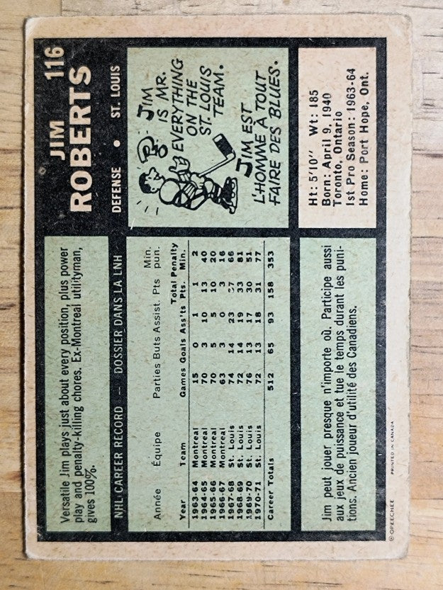 1971-72 O-Pee-Chee #116 Jim Roberts (GOOD)